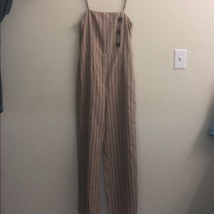 Lizard thicket Tan navy blue striped jumpsuit